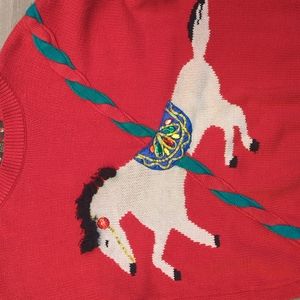 Vintage Carousel Horse Holiday Sweater, M
